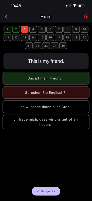 Exam screen